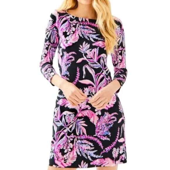 Lilly Pulitzer Onyx Wild Within UPF 50+ Sophie Dress Small Black Pink S - Picture 2 of 13